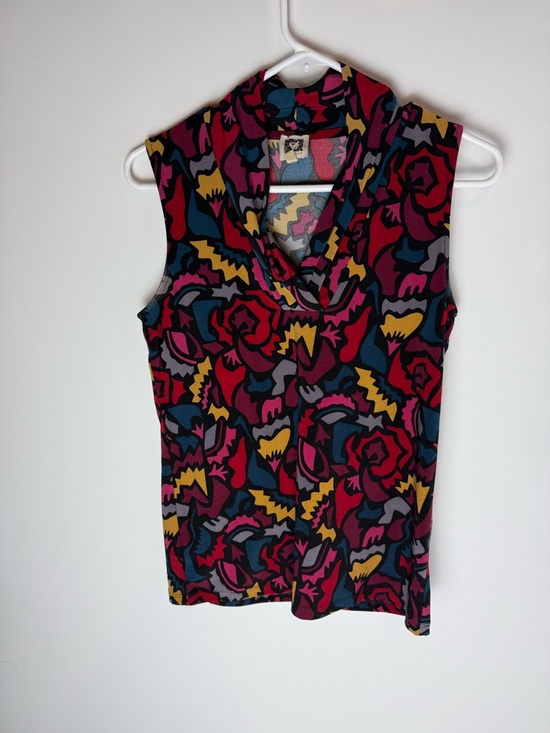 Tops - Anne Klein Retro 90s Abstract Print Cowl Neck Sleeveless Blouse XS